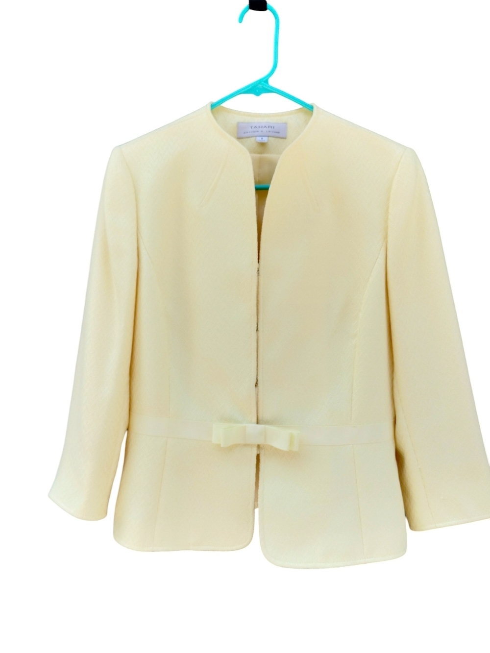 Tahari Arthur S Levine Yellow 2 Piece Skirt Suit Bow Jacket Size 8